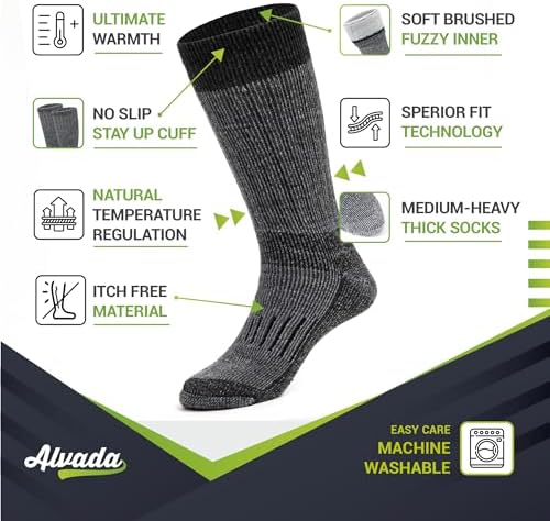 Alvada Warm Thermal Wool Socks for Winter Moisture Wicking and Breathable Cozy Boot Socks - Image 2