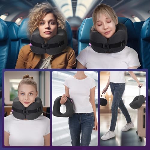 Travel Pillow Vac Compressed Memory Foam Neck Pillow Airplane,Comfortable,Neck Support,Machine Washable,Airplanes Travel Essentials Accessories for Office,Flight,Cars Breaks Sleeping(Black) - Image 6