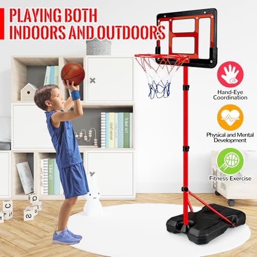 Kids Basketball Hoop with Stand, Adjustable Basketball Set, Toddler Basketball Toys for Boys Age 3 4 5 6 7 8, Indoor Outdoor Backyard Sport Game Gifts - Image 2