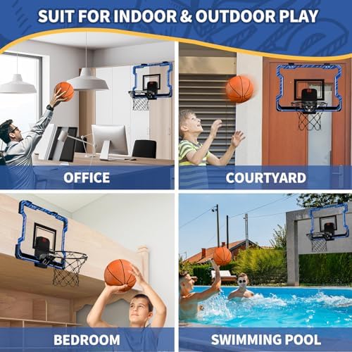 Mini Basketball Hoop Indoor with Scoreboard, Door Basketball Hoop with 3 Balls & Inflator, Basketball Toy Gifts for Kids Boys Girls Teens Adults, Suit for Bedroom/Office/Outdoor/Pool, Blue - Image 3