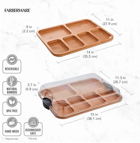 Farberware Build-a-Board Cutting Board with Compartments and Clear Locking Lid for Charcuterie, Snacks, and More-Make it. Take it. Enjoy it, 11x14 Inch, Bamboo - Image 6