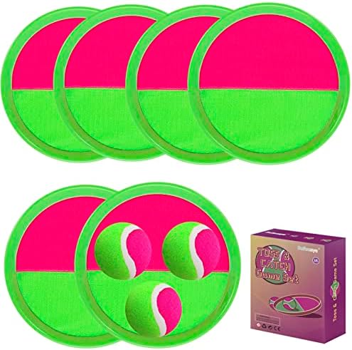 Outside Toys for Kids Ages 4-8 - Toss and Catch Ball Set, Kids Outdoor Games Yard Games for Kids and Adults with 6 Paddles and 3 Balls Toys for 3 4 5 6 7 8 Year Old Boys Girls Birthday