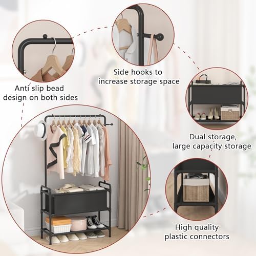 Calmootey Clothing Rack with Storage Bag, 3-in-1 Garment Rack, Non-woven Shelves for Shoes, Clothes Rack for Bedroom, Hallway, Entryway, Black - Image 7