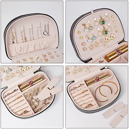 ProCase Travel Size Jewelry Box, Small Portable Seashell-Shaped Jewelry Case, 2 Layer Mini Jewelry Organizer in PU Leather for Women -Black - Image 5