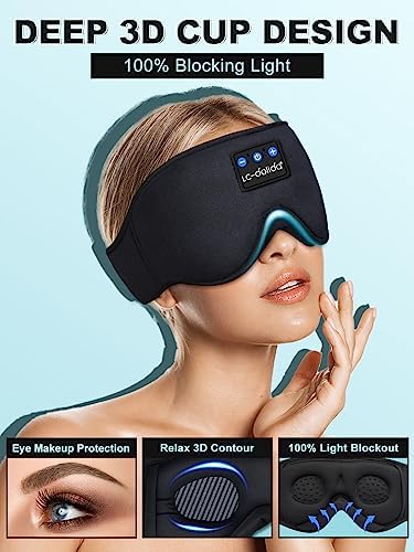 LC-dolida Sleep Headphones, 3D Sleep Mask Bluetooth Wireless Music Eye Mask, Sleeping Headphones for Side Sleepers Sleep Mask with Bluetooth Headphones Ultra-Thin Stereo Speakers Perfect for Sleeping - Image 2