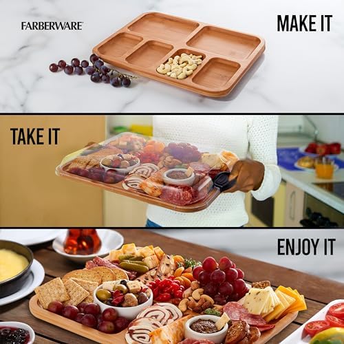 Farberware Build-a-Board Cutting Board with Compartments and Clear Locking Lid for Charcuterie, Snacks, and More-Make it. Take it. Enjoy it, 11x14 Inch, Bamboo - Image 3