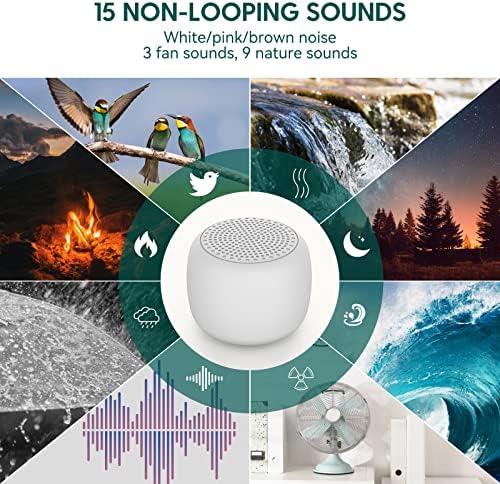 White Noise Machine Babelio Mini Sound Machine for Adults Kids Baby | 15 Non-looping Sounds | Timer | Easy to Pocket and Travel - White - Image 3