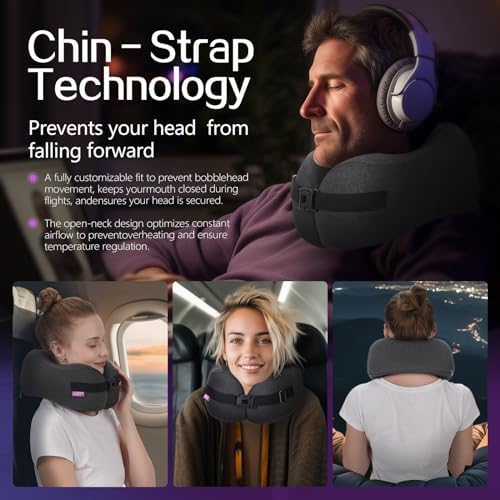 Travel Pillow Vac Compressed Memory Foam Neck Pillow Airplane,Comfortable,Neck Support,Machine Washable,Airplanes Travel Essentials Accessories for Office,Flight,Cars Breaks Sleeping(Black) - Image 3