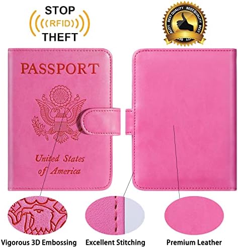 Passport Holder Cover Wallet RFID Blocking Leather Card Case Travel Accessories for Women Men (Pink) - Image 2