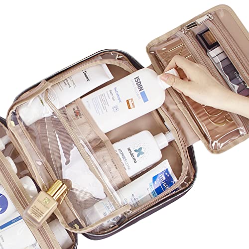 NISHEL Travel Toiletry Bag for women, Portable Hanging Organizer for Full-Sized Shampoo, Conditioner, Brushes Set, Makeup Accessories, Large Size, Black - Image 5