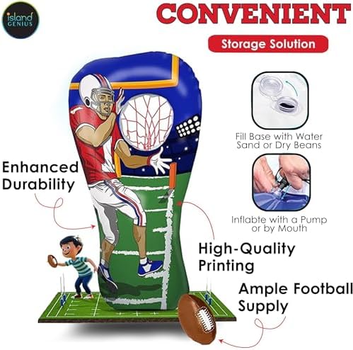 Island Genius Inflatable Football Toss Party Game, 60-Inch Football Player Football Target Practice for Kids, Football Games for Kids Party, Football Toys Football Games for Boys 8-12 Girls & Family - Image 5