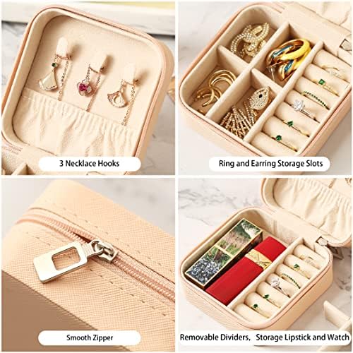 Travel Jewelry Case, Mini Portable Jewelry Travel Boxes, Small Jewelry Organizer for Rings, Earrings, Pendants, Watches, Necklaces, Lipsticks Organizer Storage Holder Case (Pink) - Image 5