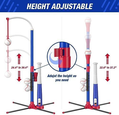 3-in-1 Baseball Set for Kids 3-5 - Tee Ball Stand, Hanging Tee, Ball Launcher and 6 Softballs - Adjustable Height, Indoor/Outdoor Sport Gifts for Boys, Blue - Image 6