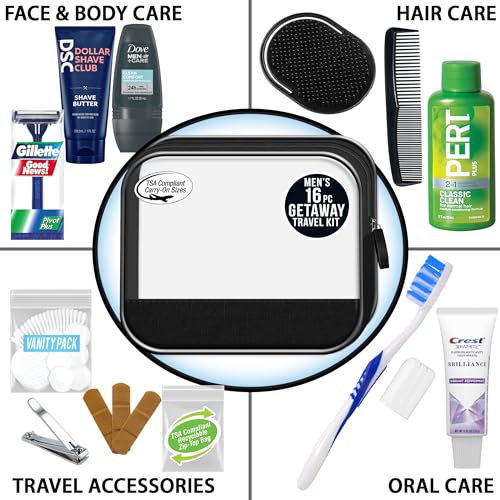 Convenience Kits International Men’s Super Deluxe, 16-Piece Kit with Travel Size TSA Compliant Essentials in Reusable Zippered Toiletry Bag - Image 3