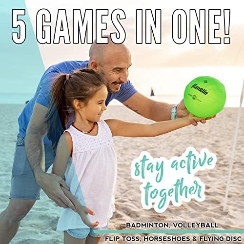 Franklin Sports Fun 5 Combo Outdoor Game Set - Backyard, Beach + Camping Games for Kids - Badminton, Volleyball, Flip Toss, Flying Disc - Horseshoes or Ring Toss - Image 3