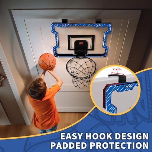 Mini Basketball Hoop Indoor with Scoreboard, Door Basketball Hoop with 3 Balls & Inflator, Basketball Toy Gifts for Kids Boys Girls Teens Adults, Suit for Bedroom/Office/Outdoor/Pool, Blue - Image 5