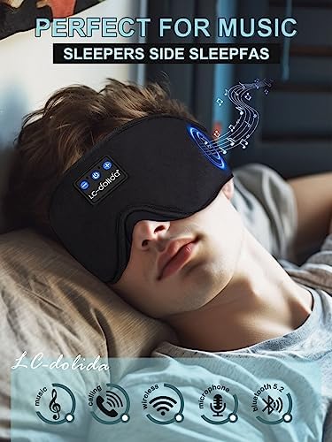 LC-dolida Sleep Headphones, 3D Sleep Mask Bluetooth Wireless Music Eye Mask, Sleeping Headphones for Side Sleepers Sleep Mask with Bluetooth Headphones Ultra-Thin Stereo Speakers Perfect for Sleeping - Image 3