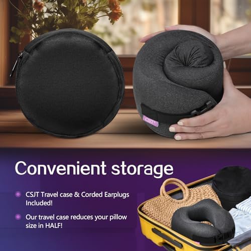 Travel Pillow Vac Compressed Memory Foam Neck Pillow Airplane,Comfortable,Neck Support,Machine Washable,Airplanes Travel Essentials Accessories for Office,Flight,Cars Breaks Sleeping(Black) - Image 5