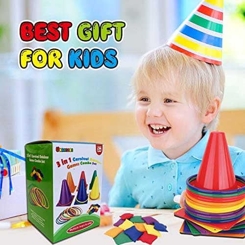 unanscre 31PCS 3 in 1 Carnival Outdoor Games Combo Set for Kids, Soft Plastic Cones Bean Bags Ring Toss Game, Gift for Birthday Party/Xmas - Image 7