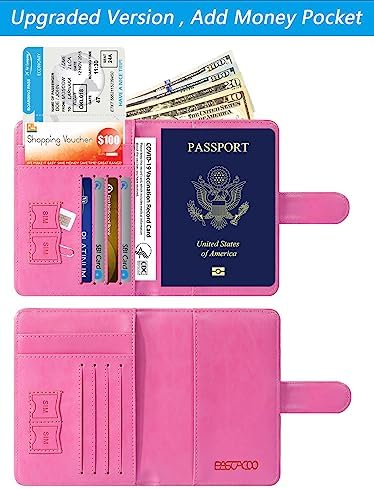 Passport Holder Cover Wallet RFID Blocking Leather Card Case Travel Accessories for Women Men (Pink) - Image 4