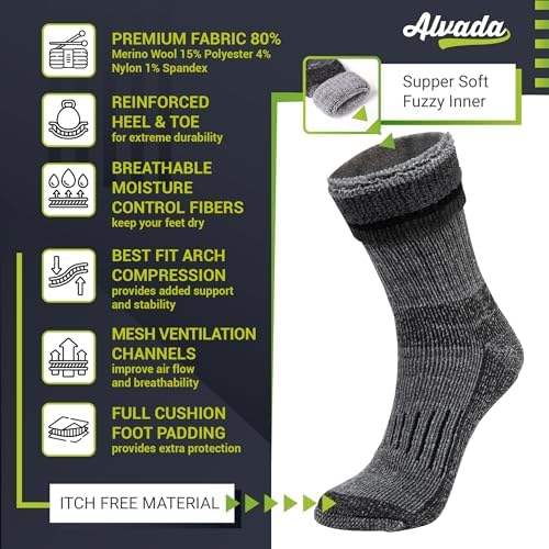 Alvada Warm Thermal Wool Socks for Winter Moisture Wicking and Breathable Cozy Boot Socks - Image 5