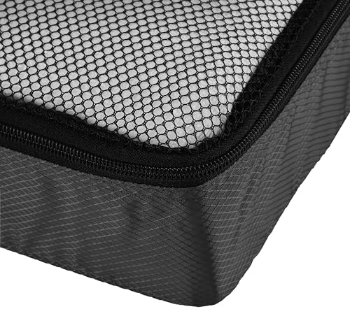 Amazon Basics Lightweight Packing Cubes for Travel, 4 Piece Set With Double Zipper Pulls and Mesh Top Panel, 100% Durable Polyester, Medium, Black - Image 6