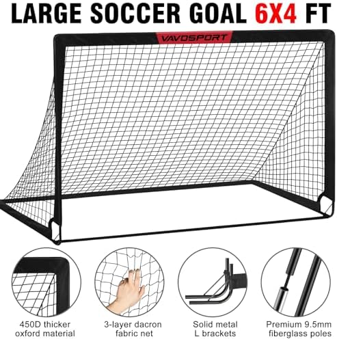 Kids Soccer Goals for Backyard Set - 2 of 6x4 ft Portable Soccer Goal Training Equipment, Practice Soccer Net with Soccer Ball, Cones, Bag, Soccer Set for Kids Youth Toddler Games, Sports Outdoor Play - Image 3