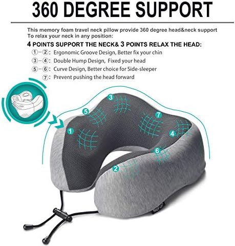 napfun Neck Pillow for Traveling, Upgraded Travel Neck Pillow for Airplane 100% Pure Memory Foam Travel Pillow for Flight Headrest Sleep, Portable Plane Accessories, Light Grey - Image 2