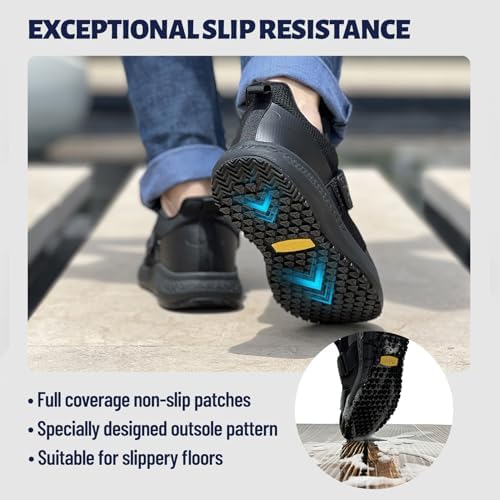 Mesh Non Slip Work Shoes for Men Food Service Slip On Chef Kitchen Shoes Waterproof Work Shoes Restaurant Slip Resistant Walking and Casual Breathable Working Footwear - Image 2