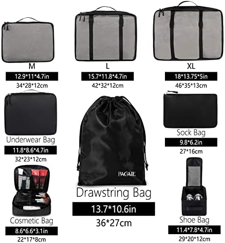 BAGAIL 8 Set Packing Cubes Luggage Packing Organizers for Travel Accessories (Jet Black) - Image 2