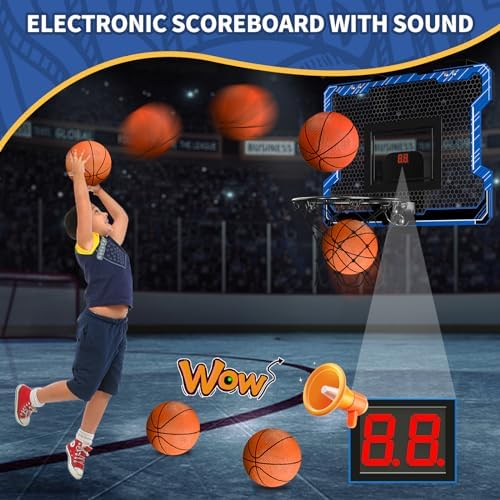 Mini Basketball Hoop Indoor with Scoreboard, Door Basketball Hoop with 3 Balls & Inflator, Basketball Toy Gifts for Kids Boys Girls Teens Adults, Suit for Bedroom/Office/Outdoor/Pool, Blue - Image 2