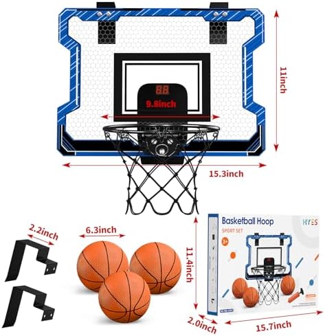 Mini Basketball Hoop Indoor with Scoreboard, Door Basketball Hoop with 3 Balls & Inflator, Basketball Toy Gifts for Kids Boys Girls Teens Adults, Suit for Bedroom/Office/Outdoor/Pool, Blue - Image 8