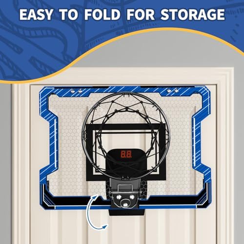 Mini Basketball Hoop Indoor with Scoreboard, Door Basketball Hoop with 3 Balls & Inflator, Basketball Toy Gifts for Kids Boys Girls Teens Adults, Suit for Bedroom/Office/Outdoor/Pool, Blue - Image 6