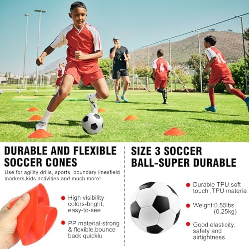 Kids Soccer Goals for Backyard Set - 2 of 6x4 ft Portable Soccer Goal Training Equipment, Practice Soccer Net with Soccer Ball, Cones, Bag, Soccer Set for Kids Youth Toddler Games, Sports Outdoor Play - Image 5