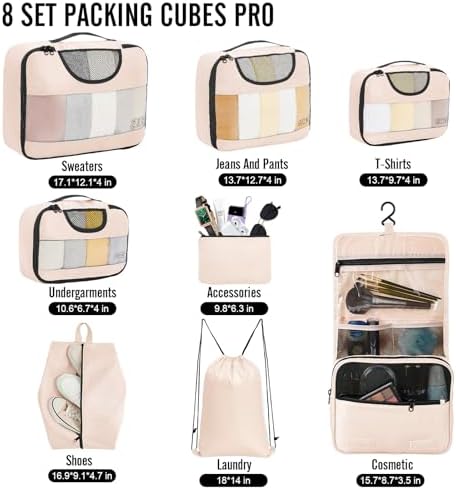 Veken 8 Set Packing Cubes for Travel, Gifts for Women Mom, Carry on Suitcase Organizer Bags for Luggage with Hanging Toiletry Bag and Shoe Bag, Travel Essentials Travel Accessories for Cruise Ship - Image 2