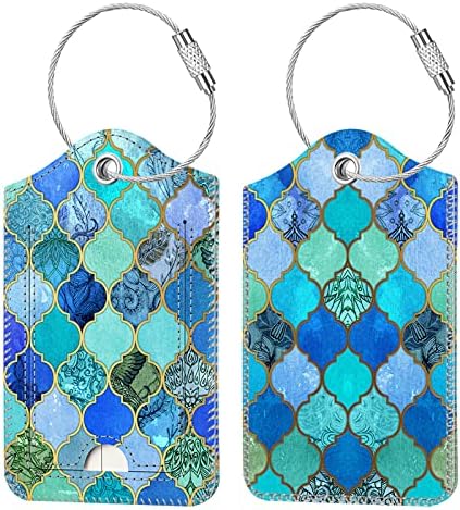 2 Pcs Luggage Tags, Fintie Privacy Cover ID Label with Stainless Steel Loop and Address Card for Travel Bag Suitcase, Cool Jade